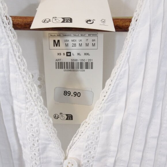 ZARA DRESS SIZE M WHITE EYELET EMBROIDERED MARIAH MIDI LONG LOOSE SUMMER NEW - Picture 7 of 11